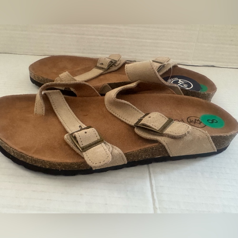 White Mountain Gracie‎ Sandals Beige Comfort Footbed Buckle Strap Slide Size 8 - Picture 3 of 4